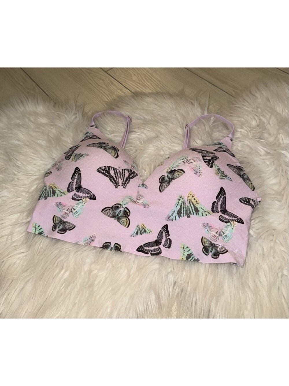 Victorias Secret Pink Wireless Push Up Bra Padded WF Butterflies Womens M Purple